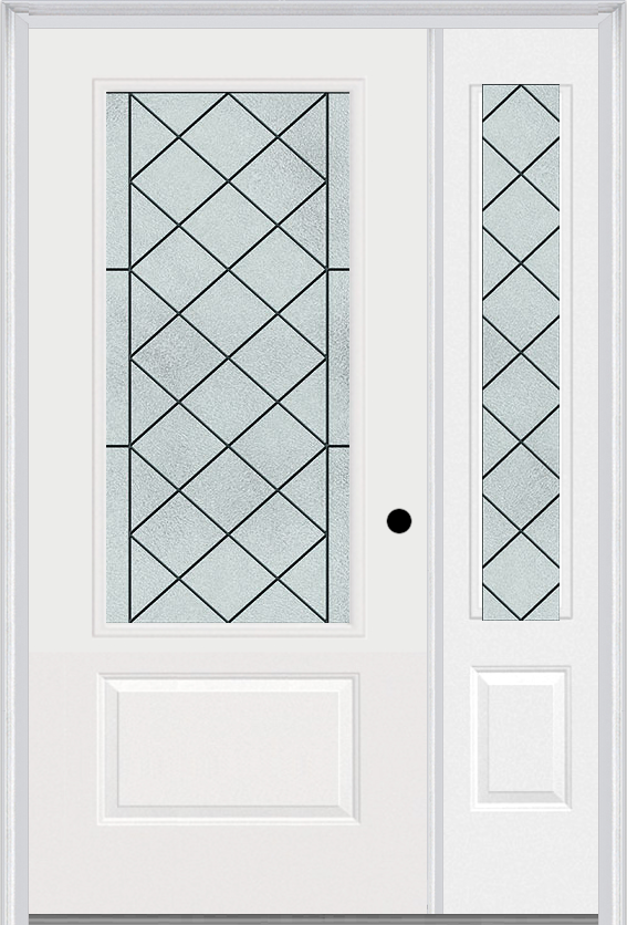 MMI 3/4 Lite 1 Panel 6'8" Fiberglass Smooth Harris Patina Exterior Prehung Door With 1 Harris Patina 3/4 Lite Decorative Glass Sidelight 608